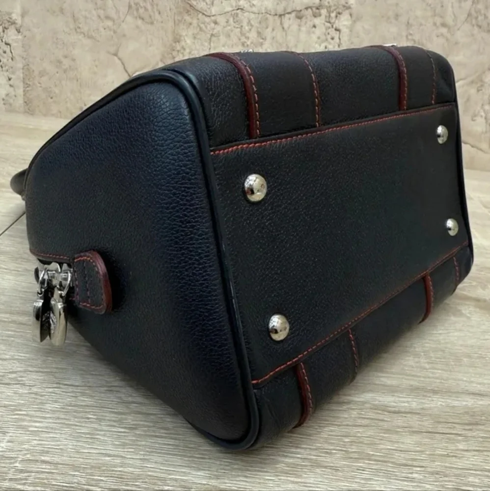 MCM RARE small Boston blk w/red stitching Bag w/coa & mcm card of authenticity
